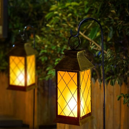 18" Solar Lanterns Outdoor Waterproof Flickering Flame Patina - color: Antique Patina