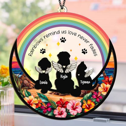 Personalized Angel Dog Memorial Suncatcher, Pet Ornament Remembrance Gift, Loss of Animal Sympathy Card, Rainbow Bridge Pet Loss Keepsake, Bereavement Condolences Gift for Cat Mom Pet Lovers - color: 05. Custom #5