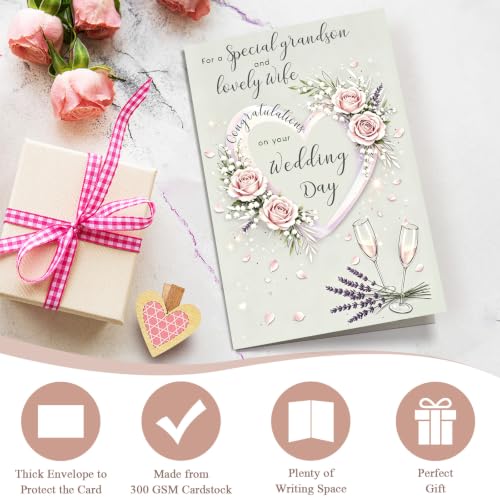 Wedding Card for Grandson and His Wife, Grandson Wedding Card from Grandparents, Floral Congratulations Cards for Newlyweds - color: Grandson and His Wife Wedding Day