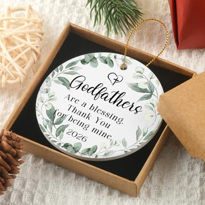 Godfathers Gifts for Men Round Ceramic Ornament Baptism Gift Godfather Ornament 2026 Godfathers Gifts from Godchild Goddaughter God Fathers Gift Ideas - color: Godfathers