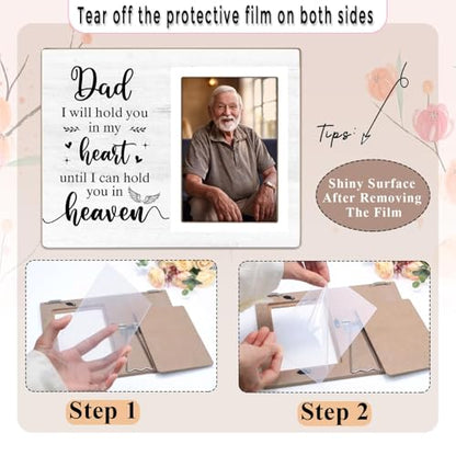 Memorial Photo Frame, Sympathy Gifts for Loss of Father, in My Heart, in Loving Memory Wooden Picture Frame, Passed Away Condolence Gifts, Fits 4x6 In Photo (White-Dad 4 x 6 Photo) - color: White-Dad