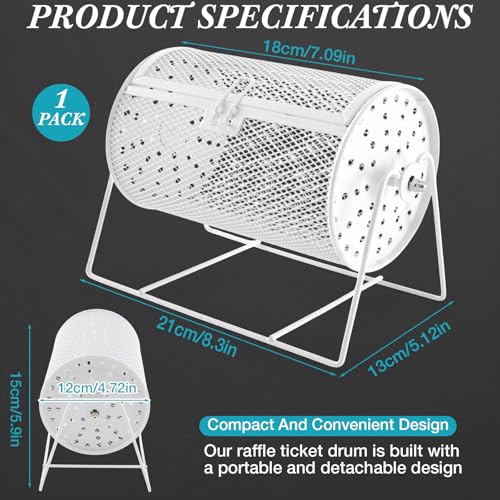Teenyyou Raffle Drum Holds 600 Tickets, Metal Ticket Wheel Spinner with Stand, Raffle Tickets Cage for Games Events, Parties, School Drawings(Integrated Rotary,White,7.09" X 4.72", Small) - color: White, size: 7.09" X 4.72", Small, style: Integrated Rotar