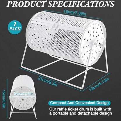 Teenyyou Raffle Drum Holds 600 Tickets, Metal Ticket Wheel Spinner with Stand, Raffle Tickets Cage for Games Events, Parties, School Drawings(Integrated Rotary,White,7.09" X 4.72", Small) - color: White, size: 7.09" X 4.72", Small, style: Integrated Rotar