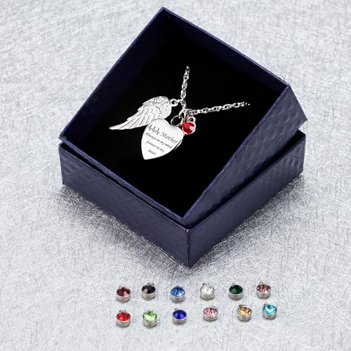 Gredstar Heart Urn Necklace for Ashes, ECG Memorial Pendant | Heartbeat Line, Angel Wing, 12 Birthstones, Stainless Steel, Screw Closure, Funnel & Box Included - style: Mother