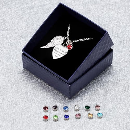 Gredstar Heart Urn Necklace for Ashes, ECG Memorial Pendant | Heartbeat Line, Angel Wing, 12 Birthstones, Stainless Steel, Screw Closure, Funnel & Box Included - style: Mother