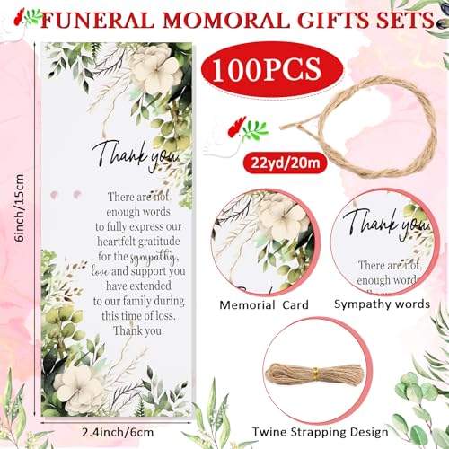 Ctosree 100 Sets Memorial Funeral Favors Include Green Leaf Sympathy Cards and Bamboo Ballpoint Pens Funeral Thank You Favors for Guest Sympathy Remembrance Gifts for Loss of Loved One
