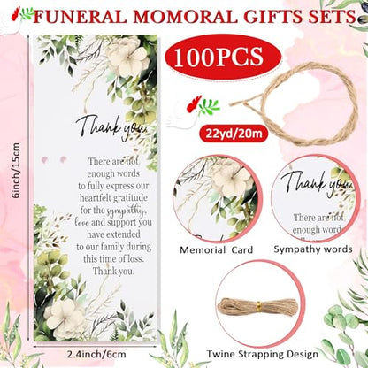 Ctosree 100 Sets Memorial Funeral Favors Include Green Leaf Sympathy Cards and Bamboo Ballpoint Pens Funeral Thank You Favors for Guest Sympathy Remembrance Gifts for Loss of Loved One