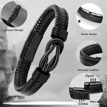 RIPFEVURN Urn Bracelet for Ashes for Women Men Infinity Knot Cremation Jewelry Leather Cuff Bangle Memorial Ashes Bracelet