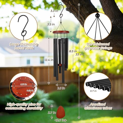 Memorial Wind Chimes for Loss of Loved One, 32 Inch Sympathy Wind Chimes with 6 Harmoniously Tuned Aluminum Tubes & Weather-Resistant Wood, Deep Tone Chime for Garden Patio Funeral Gift, (32'' Golden)