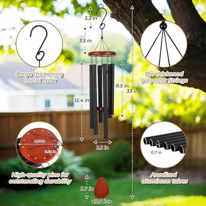 Memorial Wind Chimes for Loss of Loved One, 32 Inch Sympathy Wind Chimes with 6 Harmoniously Tuned Aluminum Tubes & Weather-Resistant Wood, Deep Tone Chime for Garden Patio Funeral Gift, (32'' Golden)