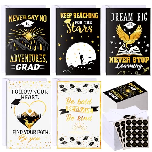 Eaasty Motiskyy 100 Pcs Graduation Card with Gold Foil – Inspirational Congrats Grad Greeting, Black and Gold Graduation Congratulations Card 4 x 6 Inch with Envelope and Seal Sticker - style: Inspirational Graduation Season Style