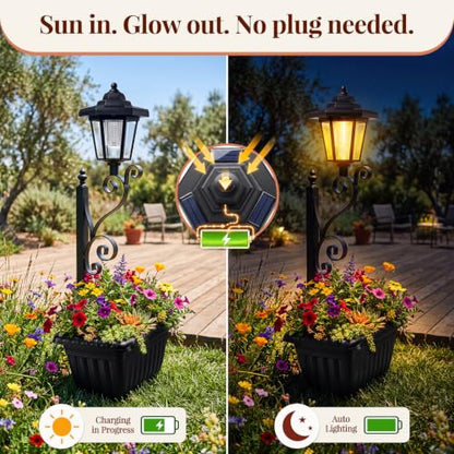 2 Pack Solar Planter Lights Outdoor, 2-in-1 Solar Lamp Post Lights with Built-in Planter, Metal Ground Stake, Waterproof, Decorative Solar Garden Lights for Patio, Lawn, Porch, Backyard & Pathway