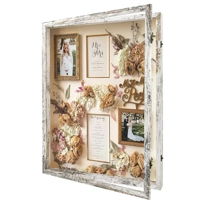 Large Shadow Box Frame 18x24 Display Case, White Wedding Bouquet Memory Box - color: Rustic White, size: 18"x24" (45.7x61.0 cm)