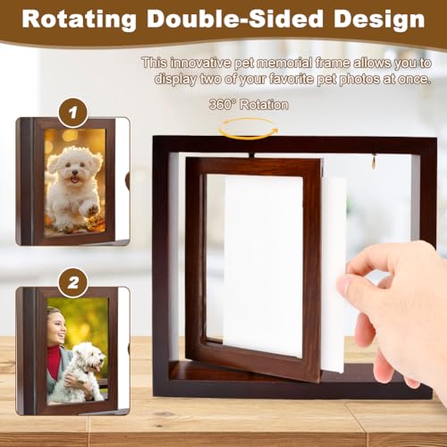 Pet Memorial Frame - Rotating Wooden Picture Frame for 4x6 Photos, Dog Memorial Picture Frame for Loss of Dog or Cat Sympathy Gift, Pet Bereavement Remembrance Picture Frame for Beloved Dog or Cat