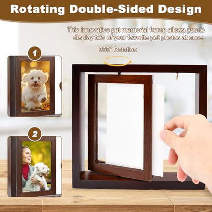 Pet Memorial Frame - Rotating Wooden Picture Frame for 4x6 Photos, Dog Memorial Picture Frame for Loss of Dog or Cat Sympathy Gift, Pet Bereavement Remembrance Picture Frame for Beloved Dog or Cat