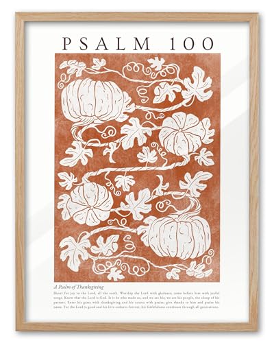 EcoHest 16x20in Psalm 100 Pumpkin Thanksgiving Botanical Christian Wall Art - color: Framed Pumpkins, size: 20"L x 16"W