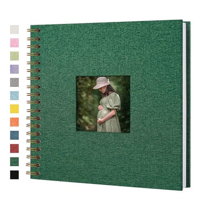 Scrapbook Photo Album, Linen Covered, 10x10 Inches, 20 Sheets/40 Pages | Hardcover Kraft White Pages, Wedding Guest Book, Travel Memory Book, Christmas, Baby Shower Keepsake, Family Album - color: Dark Green, size: 10x10 Inch 40 Pages