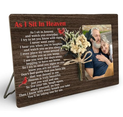 Memorial Picture Frame with Bouquet, As I Sit In Heaven Wooden Photo Frame Gifts for Loss of Loved one, 4x6 inch Photo - style: With Bouquet As I Sit In Heaven