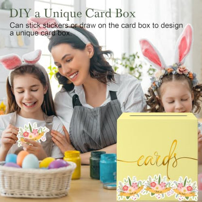 Light Yellow Card Box with Gold Foil Design, Paperboard 8.7" Gift Card Holder for Wedding Graduation Birthday Party Reception Retirement Anniversary Bridal & Baby Shower - color: Light Yellow Card Box with Gold Foil, size: 8.7×8.7×8.7Inch(1 Pack)