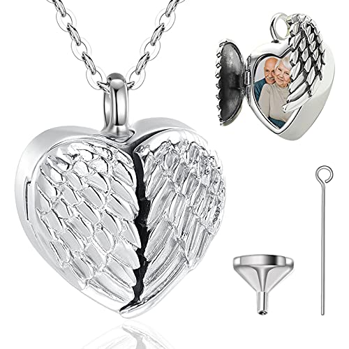 EUDORA Sterling Silver Urn Necklace for Ashes for Women Men, Ash Pendant for Human Cat Dog Ashes, Necklace for Ashes of Loved One Dad Mom Papa Pet Cremation Souvenir Jewelry for Funeral, 20inch - color: A2-Angel Wings
