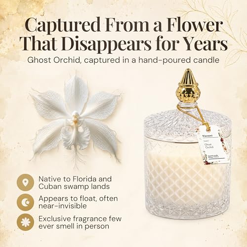 VIONAMI Ghost Orchid Rare Flower Fragrance Luxury Scented Candle Gift | Decorative Soy Candles Birthday Gifts for Women, Elegant Glass Jar, 14.8oz, 80Hr Long Lasting Burn, Luxury Candles for Women