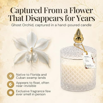 VIONAMI Ghost Orchid Rare Flower Fragrance Luxury Scented Candle Gift | Decorative Soy Candles Birthday Gifts for Women, Elegant Glass Jar, 14.8oz, 80Hr Long Lasting Burn, Luxury Candles for Women
