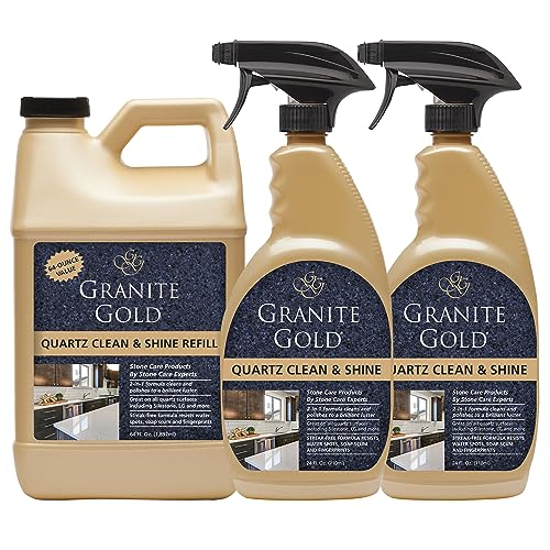 Granite Gold Quartz Clean & Shine Streak-Free Cleaner Deeps Cleans and Polishes All Quartz Surfaces Including Silestone, LG, and More, 64 Fluid Ounces and 2 x 24 Fluid Ounces - size: 112 Fl Oz (Pack of 1)
