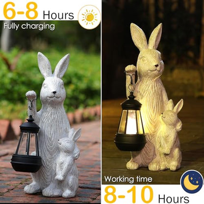 Solar Garden Statues Bunny Decor with LED Lights Home Decorations Outdoor Garden Rabbit Statue for Patio, Balcony, Yard, Lawn Ornament - Unique Housewarming Birthday Gifts for Women - style: White Rabbit