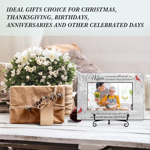 Mom Memorial Photo Frame Gifts, Your Life Was A Blessing Themed Remembrance Frames, Cardinal Sympathy Wooden Picture Frame With Stand, Bereavement Condolence Gifts For Loss Of Mother -46