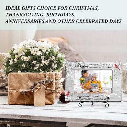 Mom Memorial Photo Frame Gifts, Your Life Was A Blessing Themed Remembrance Frames, Cardinal Sympathy Wooden Picture Frame With Stand, Bereavement Condolence Gifts For Loss Of Mother -46
