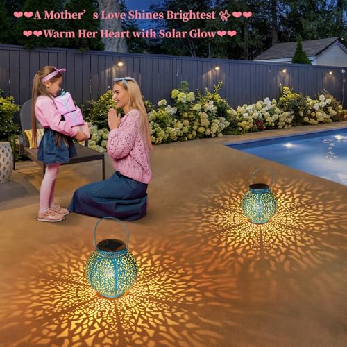 TAKE ME 2 Packs Solar Lanterns Outdoor Lights Waterproof Garden Lanterns for Patio,Outside Mothers Day Gifts Mom Wife Grandma Birthday Gifts [Set of 2] - color: Blue