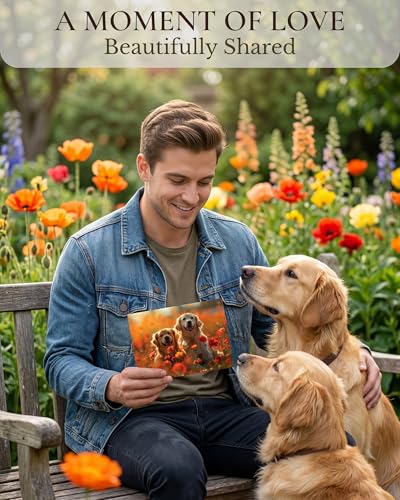 Golden Retrievers in Flower Garden All Occasions Greeting Card from Unique Dogs Party Delights Collection Large 5x7 Inch Blank Inside with Envelope - color: Golden Retrievers in Flower Garden
