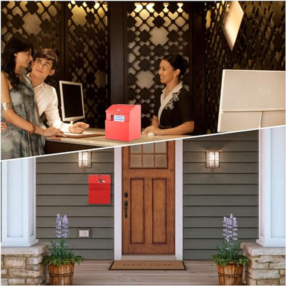 KYODOLED Suggestion Box with Slot and Lock, 50 Suggestion Cards, Red - color: Red-01, size: 8 x 5.7 x 7 Inch