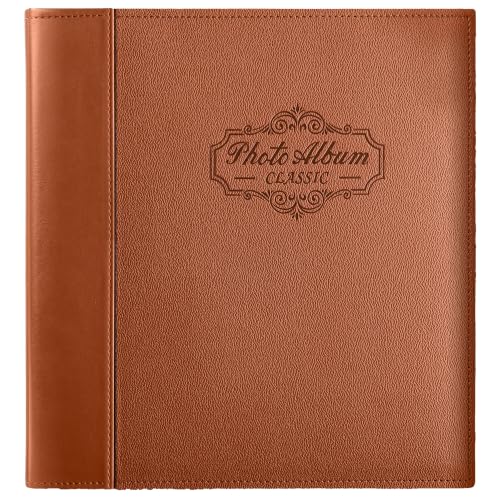 Photo Album Holds 3X5, 4X6, 5X7, 6X8, 8X10 Photos, Leather Cover, Magnetic Self-Stick Page, Hand Made DIY Albums (Brown, Large) - color: Brown, size: Large