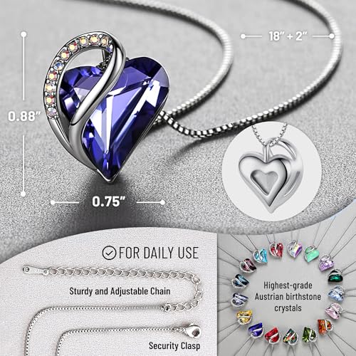 Leafael Gift Necklaces for Women, Infinity Love Birthstone Heart Crystal Pendant, Birthday Anniversary Jewelry for Wife, Mom, and Her, Silver Plated, 18" + 2" Adjustable Chain - color: 02b-February-Tanzanite Purple