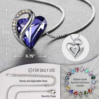 Leafael Gift Necklaces for Women, Infinity Love Birthstone Heart Crystal Pendant, Birthday Anniversary Jewelry for Wife, Mom, and Her, Silver Plated, 18" + 2" Adjustable Chain - color: 02b-February-Tanzanite Purple