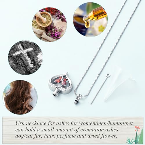Imrsanl Butterfly Heart Pendant Cremation Urn Necklace for Women - color: Silver-Red