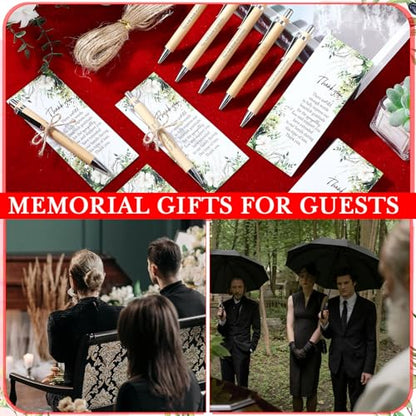 Ctosree 100 Sets Memorial Funeral Favors Include Green Leaf Sympathy Cards and Bamboo Ballpoint Pens Funeral Thank You Favors for Guest Sympathy Remembrance Gifts for Loss of Loved One