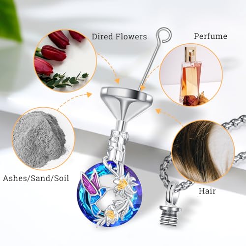 Urn Necklace for Ashes for Women/Men 925 Sterling Silver Cremation Jewelry w/Funnel Filler Memorial Jewelry Gifts - color: E-Hummingbird 1, style: Non - Customized