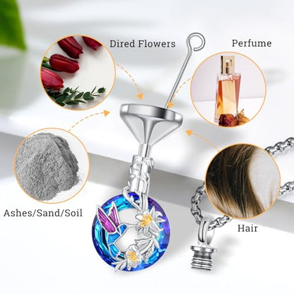 Urn Necklace for Ashes for Women/Men 925 Sterling Silver Cremation Jewelry w/Funnel Filler Memorial Jewelry Gifts - color: E-Hummingbird 1, style: Non - Customized