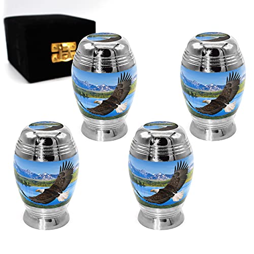 Eagle Keepsake Urns for Human Ashes with Velvet Gift Box for Cremation Keepsakes for Ashes - Small Cremation Urn and Small Keepsake Urn Set of 4 - color: Majestic Bald Eagle