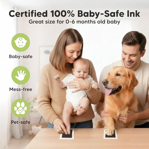 2pk Inkless Baby Hand and Footprint Kit, Mess Free Ink Pads (Jet Black, R) - color: Jet Black, size: 2-Pack, Regular 2.3" x 3.7"