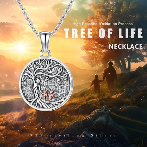 Locket Necklace for Women 925 Sterling Silver Celtic Locket Pendant Necklace Moonstone/Turquoise/Black Agate Heart Shaped Locket Necklace Jewelry Gifts for Women - style: Tree of Life Mother and Daughter