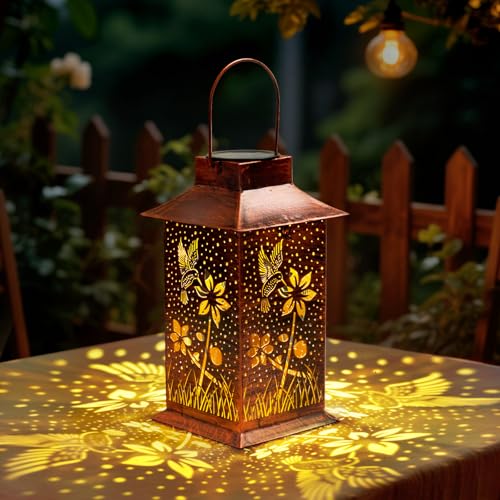 Homemory Gifts for Women, Hummingbird Solar Lanterns Outdoor Waterproof | Solar Decoration with Led Glow and Waterproof Metal Design, Ideal for Garden, Yard, Patio, Porch, Birthday Gifts - style: Hummingbird Square