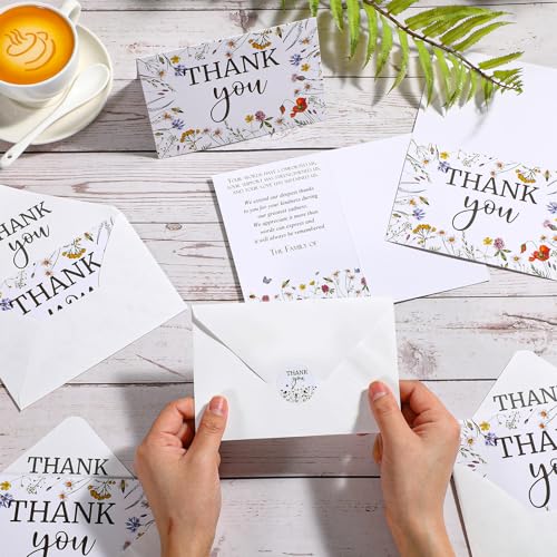 Marspark 25 Pack Sympathy Thank You Cards for Funeral with Envelopes Sticker and Message Memorial Bereavement Postcards for Loved Ones Family Friends Celebration of Life(Wildflower) - style: Wildflower