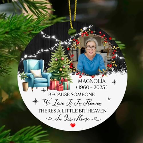 We Love is in Heaven Theres A Little Bit Heaven Christmas, Personalized Memorial First Christmas Ornament 2026 and Photo, Sympathy Gifts, Customized Bereavement Gifts, Memorial 1st Xmas Ornament - color: We Love is in Heaven Christmas Ornament