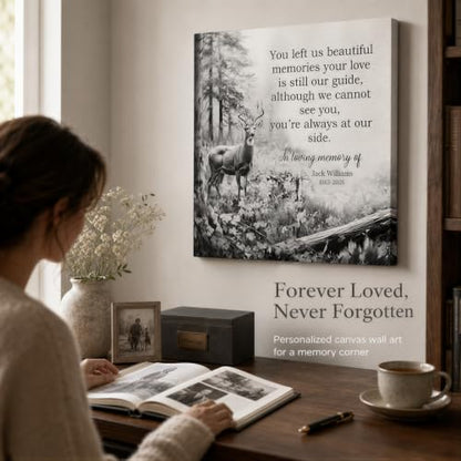 KiKiLuna Personalized in Loving Memory Deer Forest Memorial Canvas Wall Art - color: Design 5
