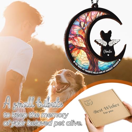 Personalized Dog Memorial Gifts, Engraved Pet Memorial Ornament, Pet Sympathy Keychain, Loss of Animal Sympathy Card, Rainbow Bridge Dog Loss Gift, Bereavement Suncatcher Window Hanging - color: 00. Custom