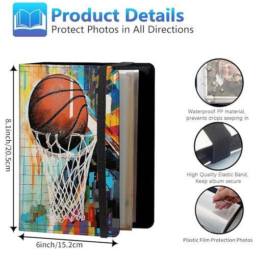 Photo Album 3.5x5 80 Photos Small Capacity PU Leather Cover, Basketball Mini Photo Album 3.5x5 with Elastic band, Birthday Christmas Photo Albums Wedding Anniversary - color: Basketball, size: 3.5*5 Holds 80 Photos