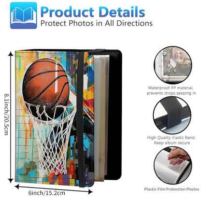 Photo Album 3.5x5 80 Photos Small Capacity PU Leather Cover, Basketball Mini Photo Album 3.5x5 with Elastic band, Birthday Christmas Photo Albums Wedding Anniversary - color: Basketball, size: 3.5*5 Holds 80 Photos